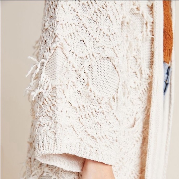 Anthropologie Akemi Kin Cream Ione Textured Tassel Oversized Cardigan Sweater OS - Picture 4 of 8